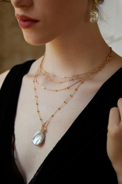 S925 Silver Baroque Pearl Necklace – Vintage Gold