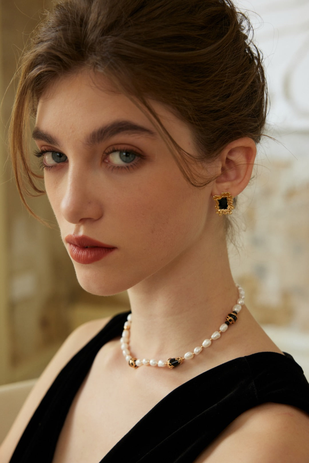 Dark Night Star Earrings | S925 Vintage  Black Glaze Agate Earrings