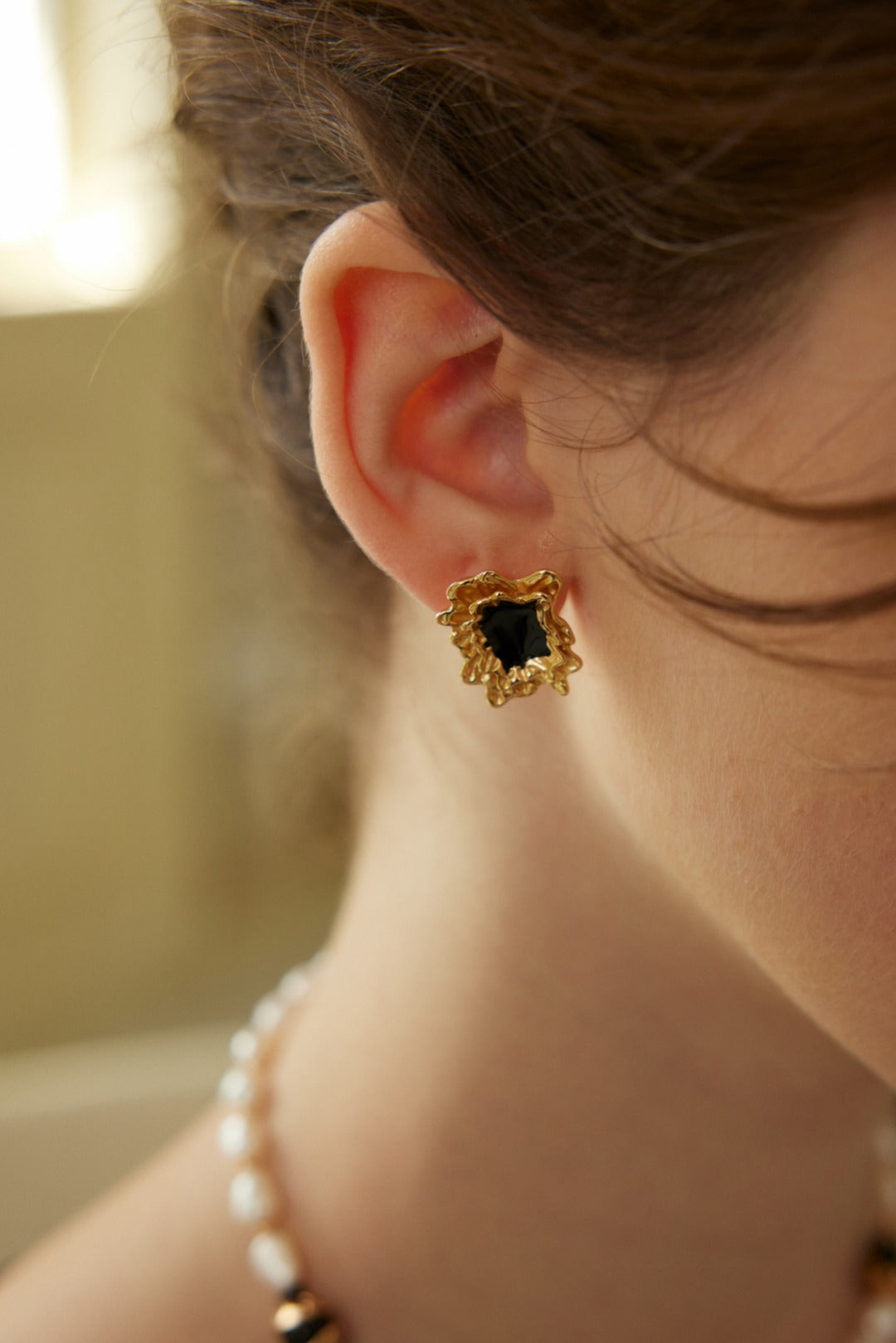 Dark Night Star Earrings | S925 Vintage  Black Glaze Agate Earrings