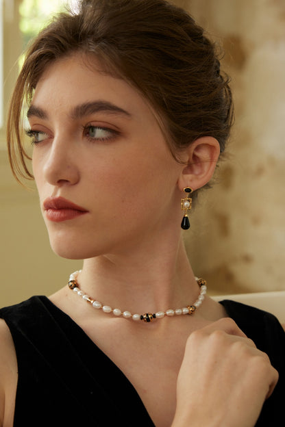 Starry Night Symphony Necklace | S925 Two-tone Natural Pearl Black Agate