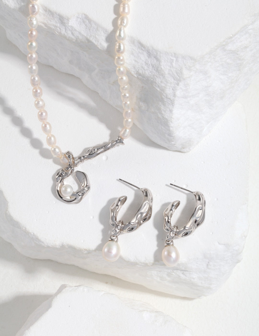 S925 Silver Last Quarter Moon Pearl Jewelry Set