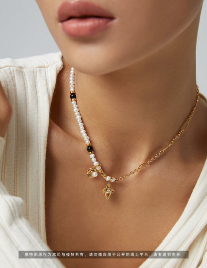 Last Quarter Moon Pearl & Zircon Necklace