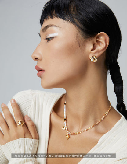 Last Quarter Moon Pearl & Zircon Necklace