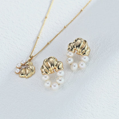 Starry Sky Whispering Set｜S925 Vintage Gold Pearl Necklace + Earrings
