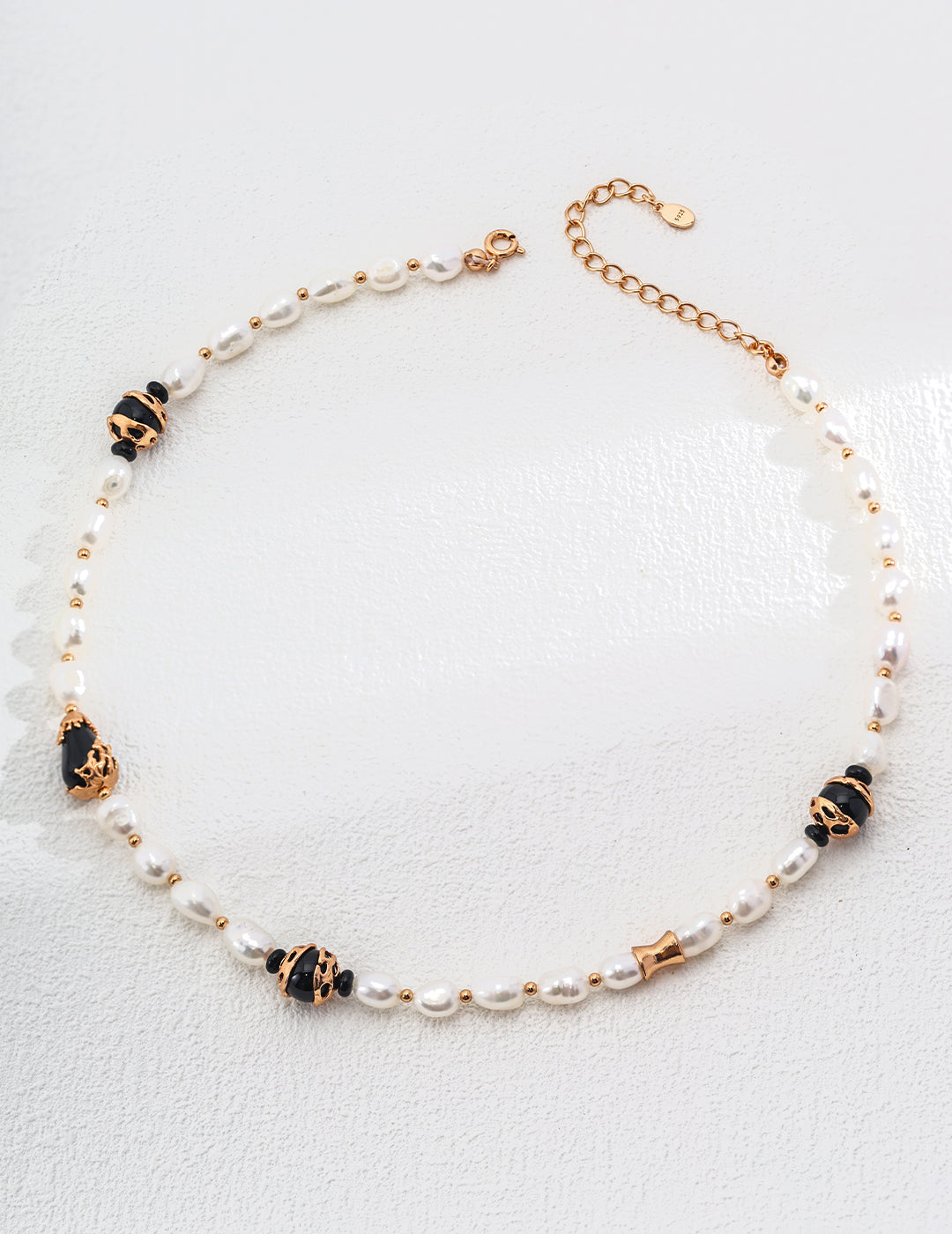 Starry Night Symphony Necklace | S925 Two-tone Natural Pearl Black Agate