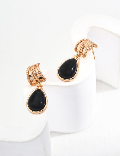 Dark Star Era Earrings｜S925 Silver Vintage Gold Agate