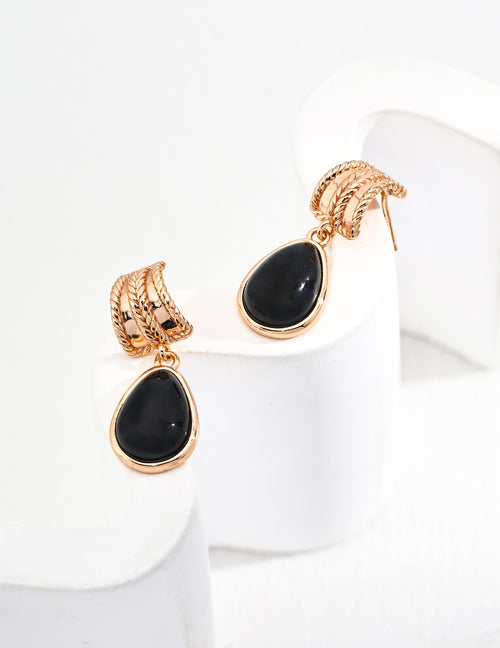 Dark Star Era Earrings｜S925 Silver Vintage Gold Agate