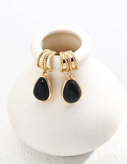 Dark Star Era Earrings｜S925 Silver Vintage Gold Agate