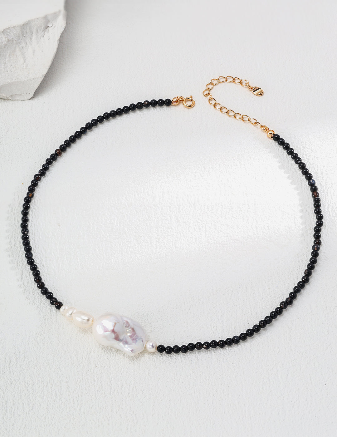 Dark Matter Starlink Nacklace｜S925 Vintage Gold Black Agate Baroque Pearl