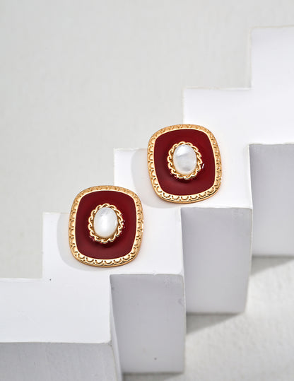 Crimson Moon Kiss Earrings｜S925 Silver-Red Glaze Shell Earrings