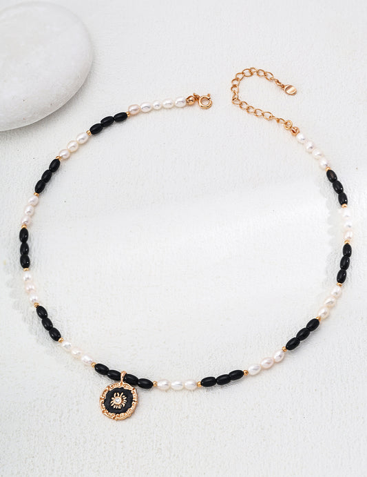 Starry Night Poem Necklace | S925 Pearl Agate Glaze