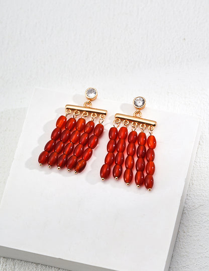 Flaming Star Earrings | S925 Vintage Gold Red Agate