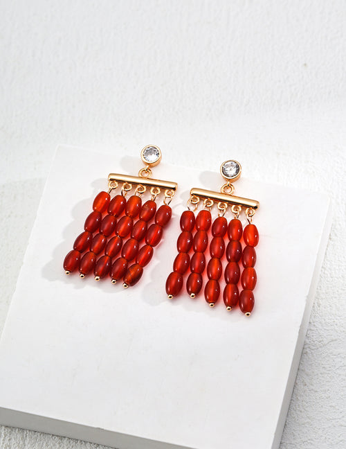 Flaming Star Earrings | S925 Vintage Gold Red Agate
