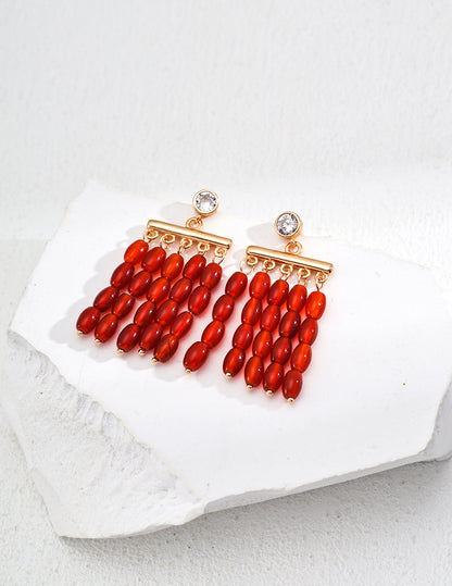 Flaming Star Earrings | S925 Vintage Gold Red Agate