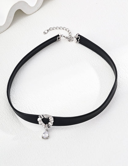 Dark Star Track Necklace | S925 Silver Zircon Choker Velvet/PU