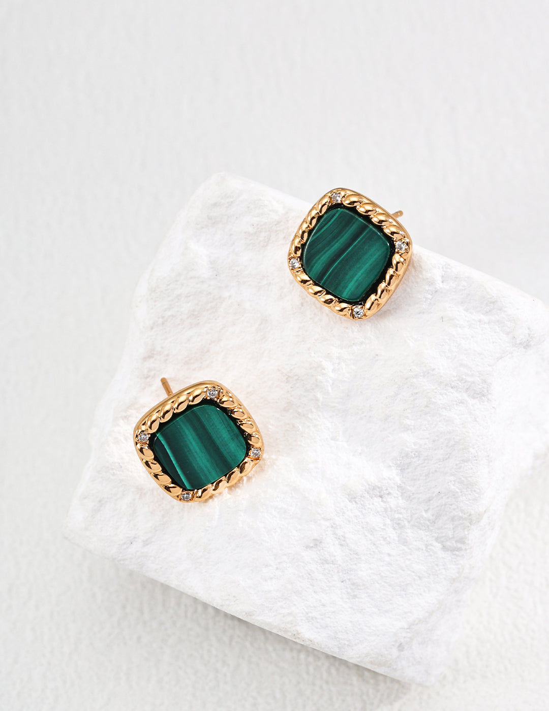 Interstellar Oasis Set | S925 Vintage Gold Zircon Malachite Earrings + Necklace