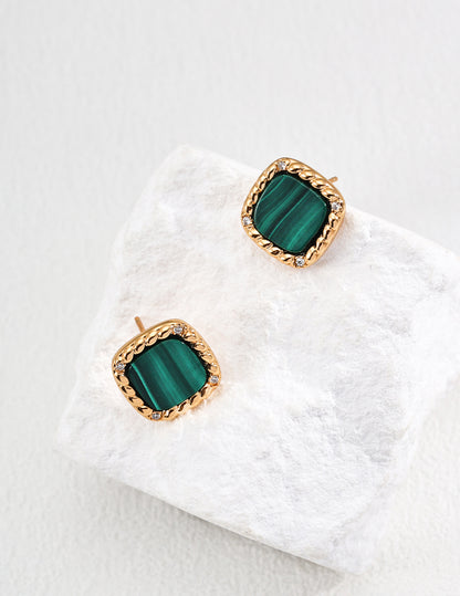 Interstellar Oasis Set | S925 Vintage Gold Zircon Malachite Earrings + Necklace