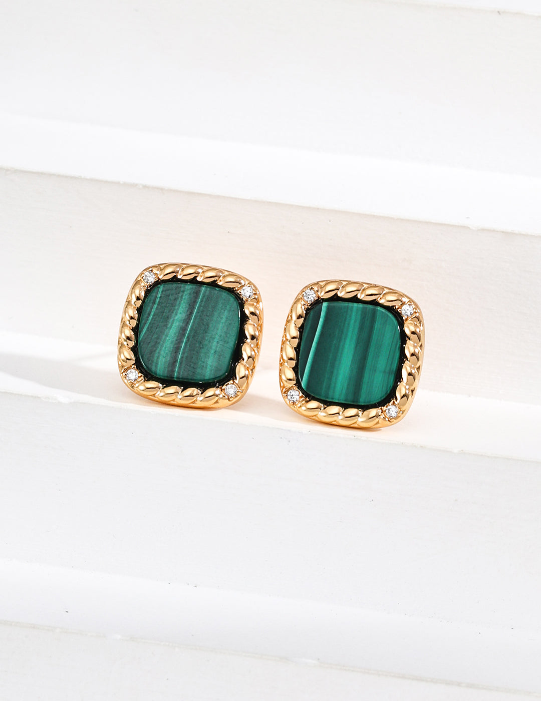 Interstellar Oasis Set | S925 Vintage Gold Zircon Malachite Earrings + Necklace