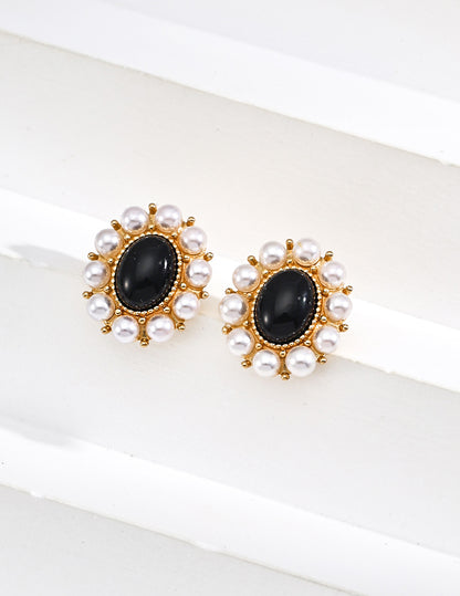 Dusk Shimmer Earrings | S925 Black Agate Imitation Pearl