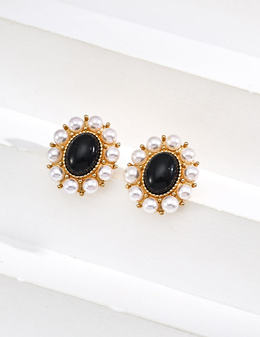 Dusk Shimmer Earrings | S925 Black Agate Imitation Pearl