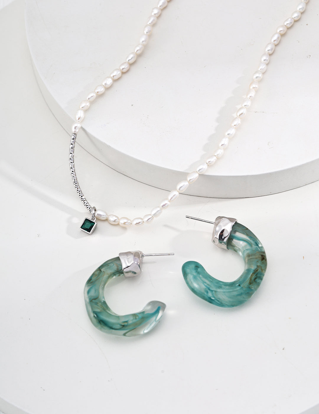 Waning Gibbous Moon Moss Agate & Coral Earrings