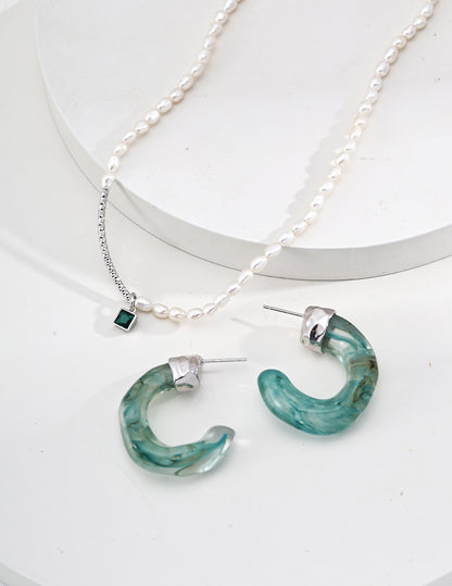 Waning Gibbous Moon Moss Agate & Coral Earrings