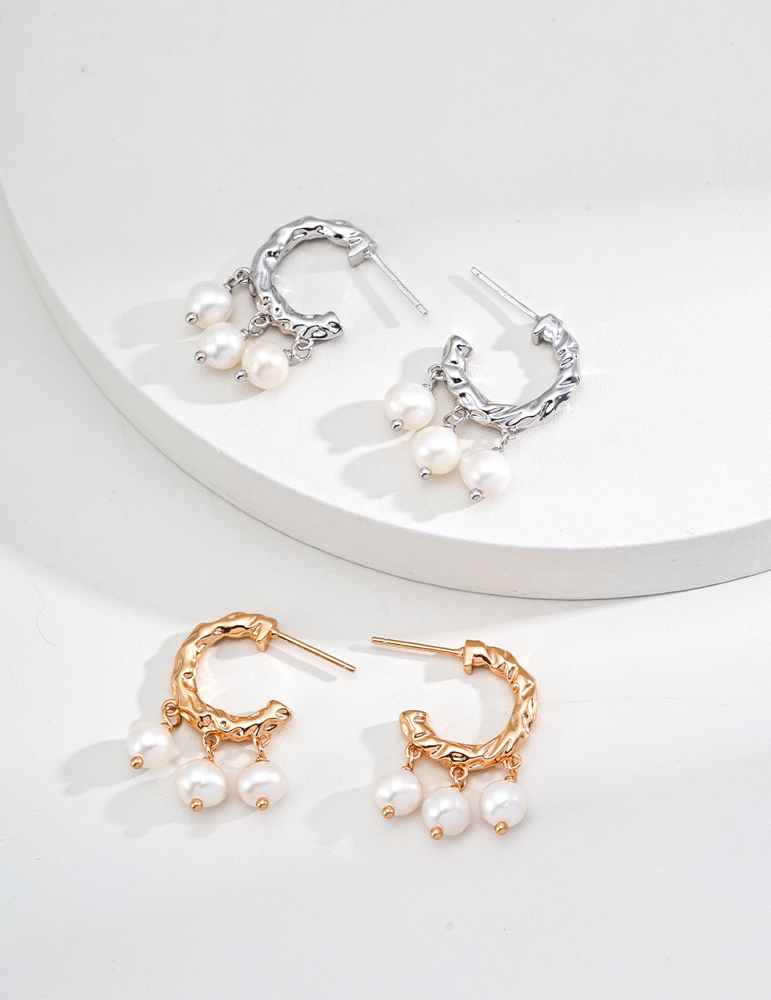 Waning Gibbous Moon Pearl Earrings