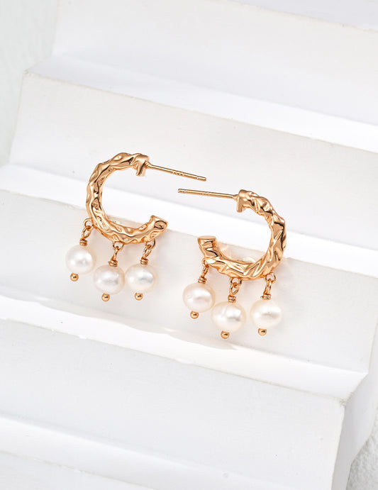 Waning Gibbous Moon Pearl Earrings