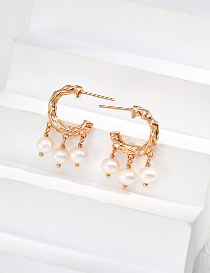 Waning Gibbous Moon Pearl Earrings