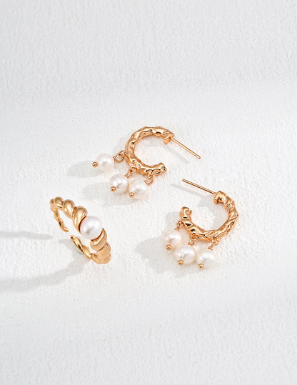 Waning Gibbous Moon Pearl Earrings