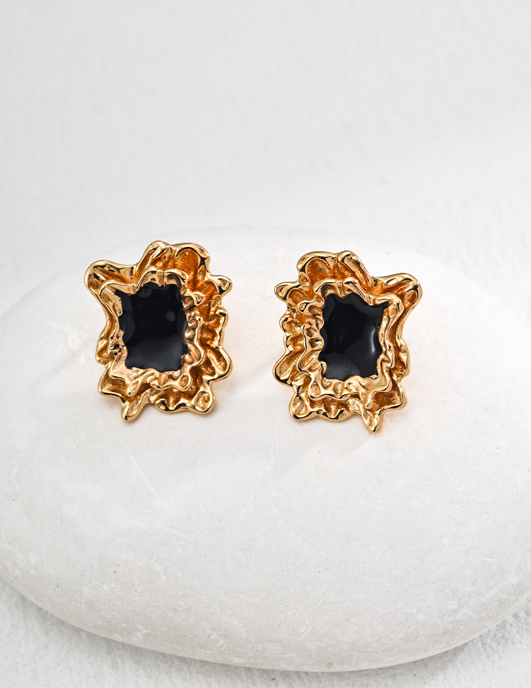 Dark Night Star Earrings | S925 Vintage  Black Glaze Agate Earrings