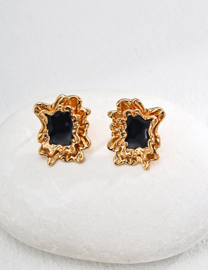 Dark Night Star Earrings | S925 Vintage  Black Glaze Agate Earrings
