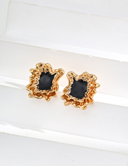 Dark Night Star Earrings | S925 Vintage  Black Glaze Agate Earrings