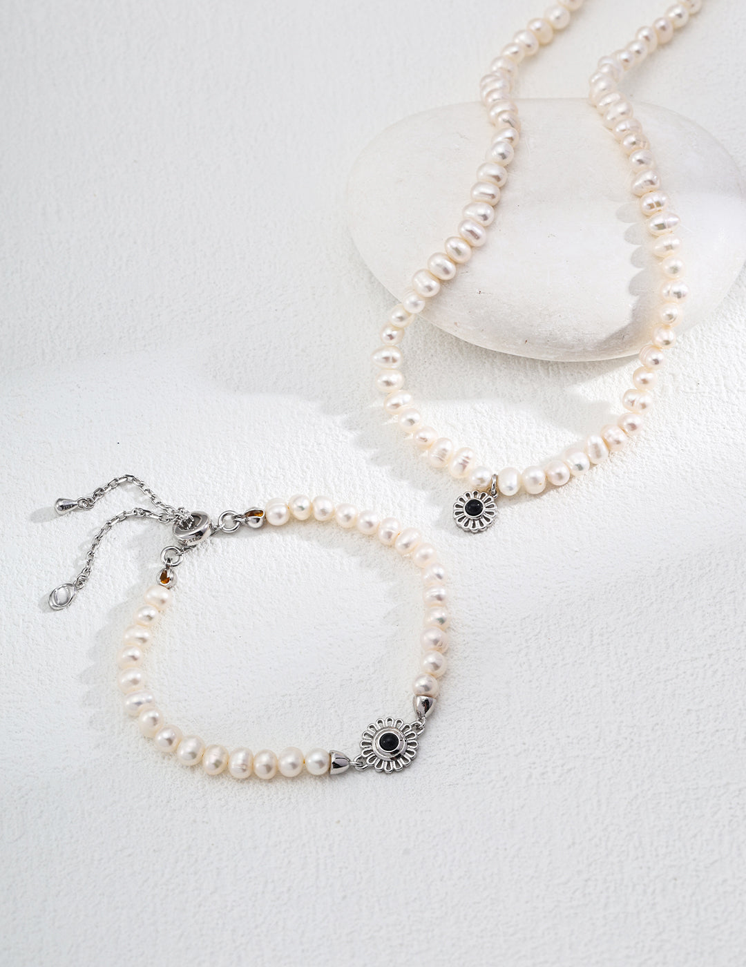 Double Star Gravity Set | S925 Silver Pearl Agate | Red and Black Stardust Necklace + Bracelet