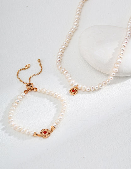 Double Star Gravity Set | S925 Silver Pearl Agate | Red and Black Stardust Necklace + Bracelet