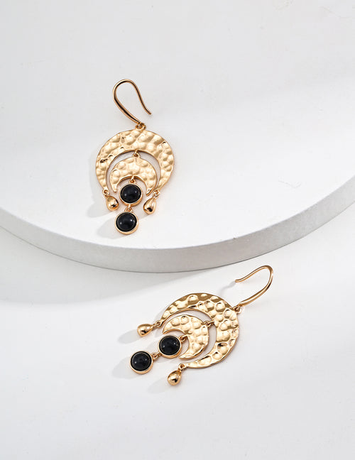Night Banquet Star Track Earrings｜S925 Silver Black Agate Earrings