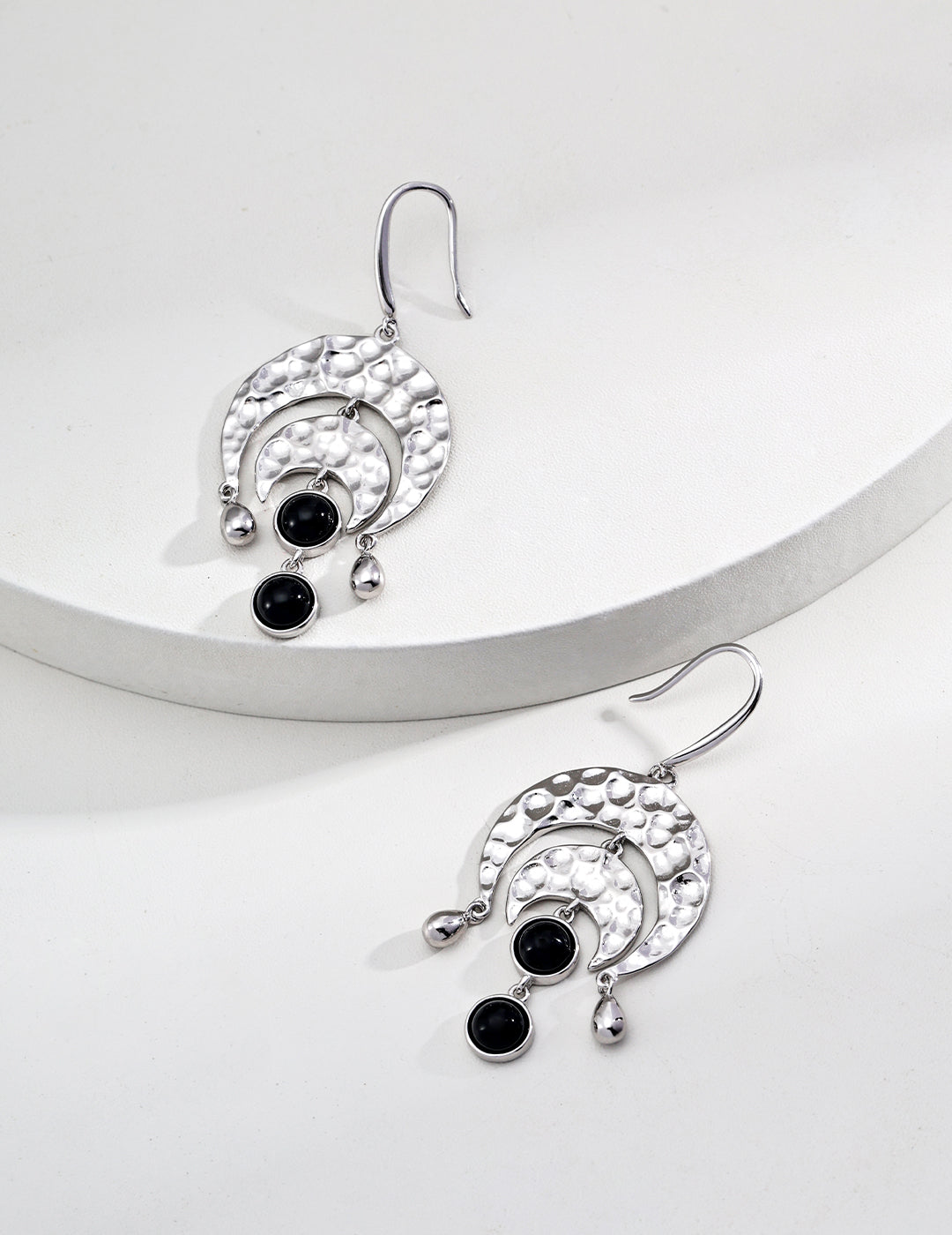 Night Banquet Star Track Earrings｜S925 Silver Black Agate Earrings