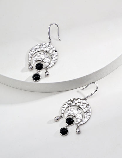Night Banquet Star Track Earrings｜S925 Silver Black Agate Earrings