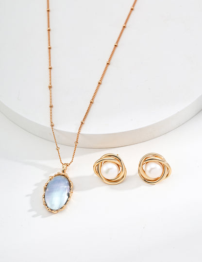 Gilded Moon Shadow Necklace | S925 Silver Mabe Pearl