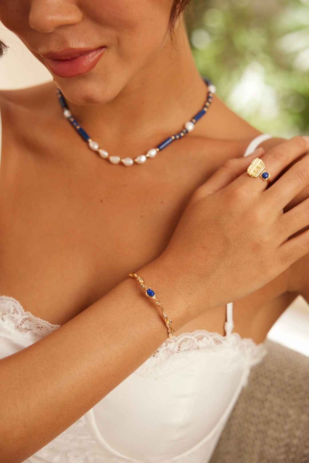 Waning Gibbous Moon Lapis Lazuli Bracelet